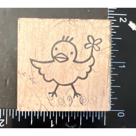 Chick With Flower Stamp Wood mounted  1115-H By Yasuya For Rubber Soul - Picture 1 of 5